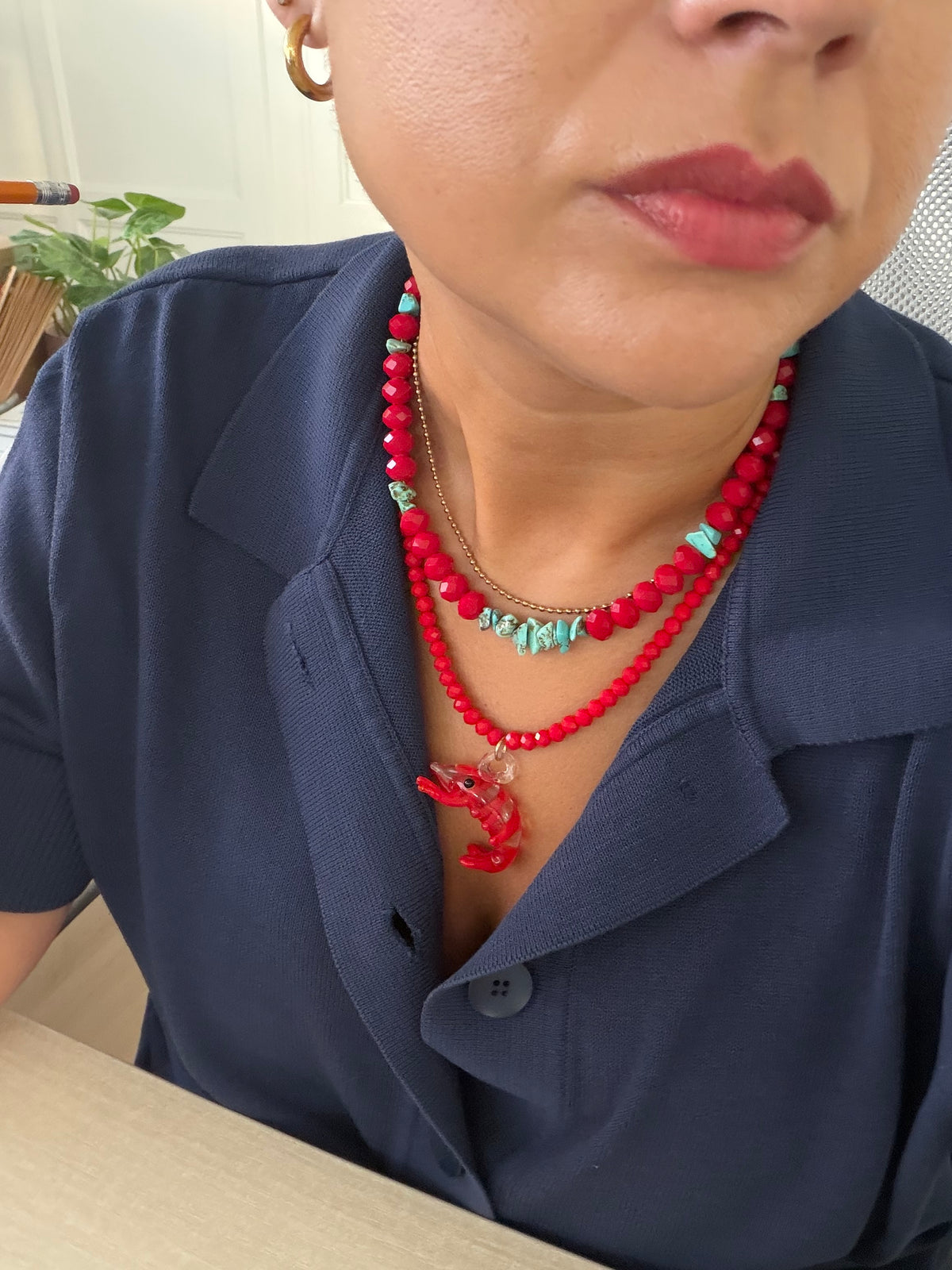 CHOKER ROJO Y TURQUESA