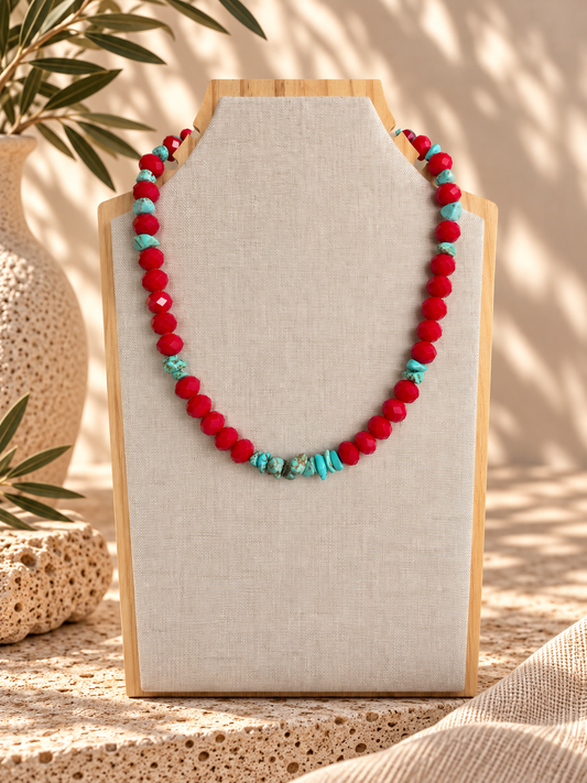 CHOKER ROJO Y TURQUESA