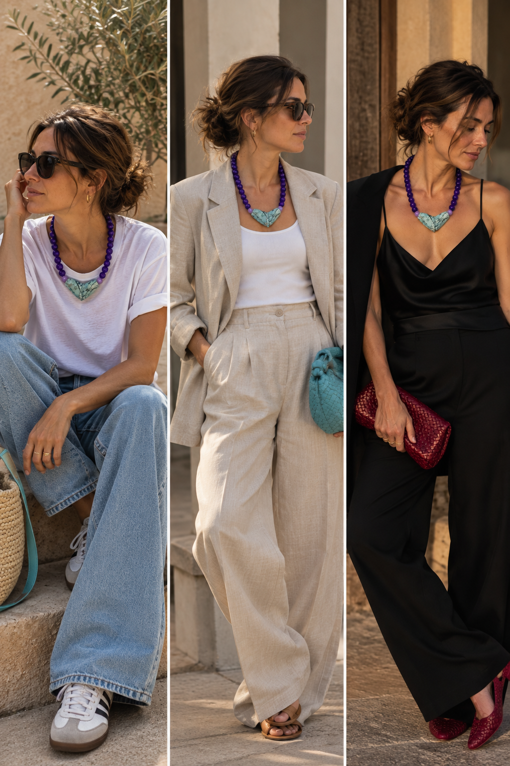 Collar Morado con piedra central